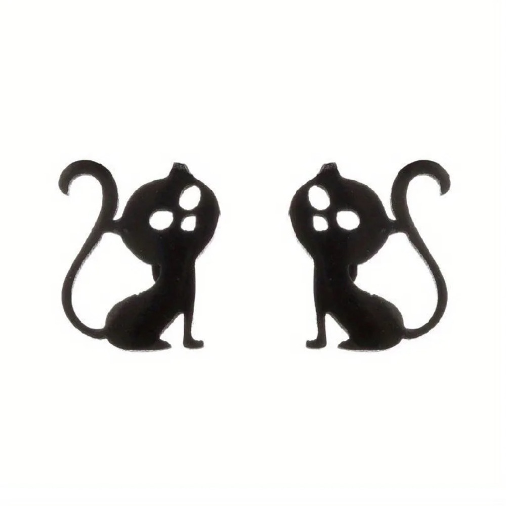 Cat Silhouette stainless steel stud Earrings. Choose from available colors